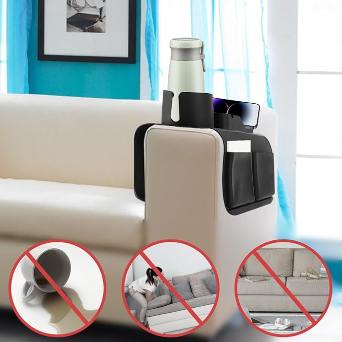 Silicone Sofa Armrest Tray Cup Holder Anti Slip Sofa Coaster Arm Chair Couch Recliner Remote Control Mobile phone Organizer Holder Couch Caddy with Cup Holder Large Capacity Couch Armrest Tray