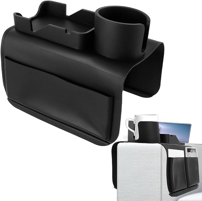 Silicone Sofa Armrest Tray Cup Holder Anti Slip Sofa Coaster Arm Chair Couch Recliner Remote Control Mobile phone Organizer Holder Couch Caddy with Cup Holder Large Capacity Couch Armrest Tray
